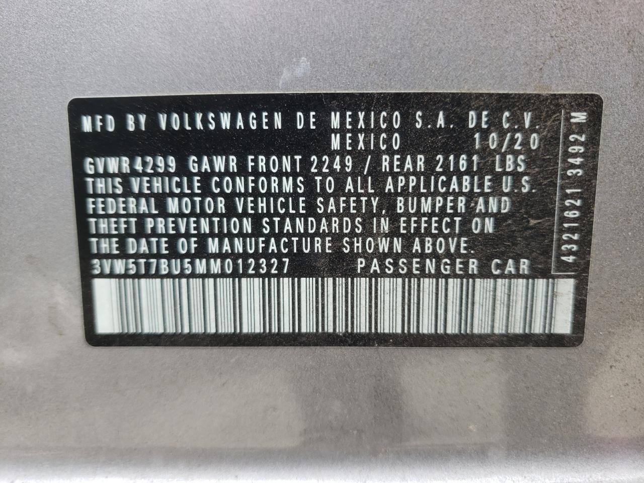 3VW5T7BU5MM012327 2021 Volkswagen Jetta Gli