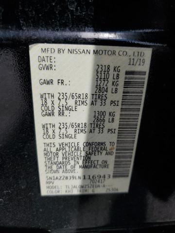 2020 Nissan Murano Sv VIN: 5N1AZ2BJ9LN116943 Lot: 60428504