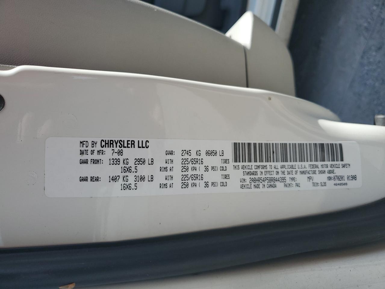 2A8HR54P58R844395 2008 Chrysler Town & Country Touring