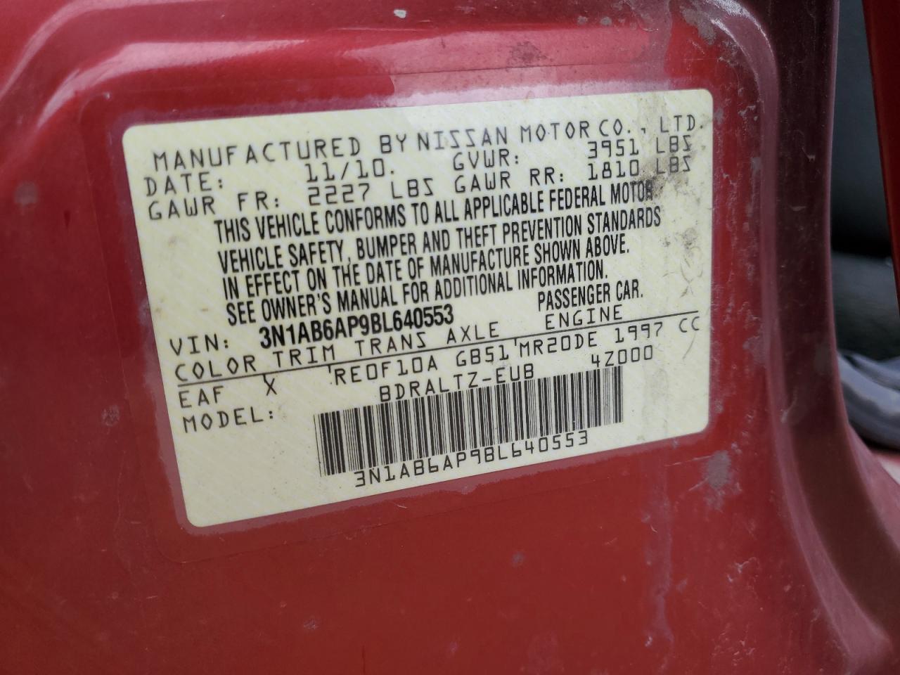 3N1AB6AP9BL640553 2011 Nissan Sentra 2.0