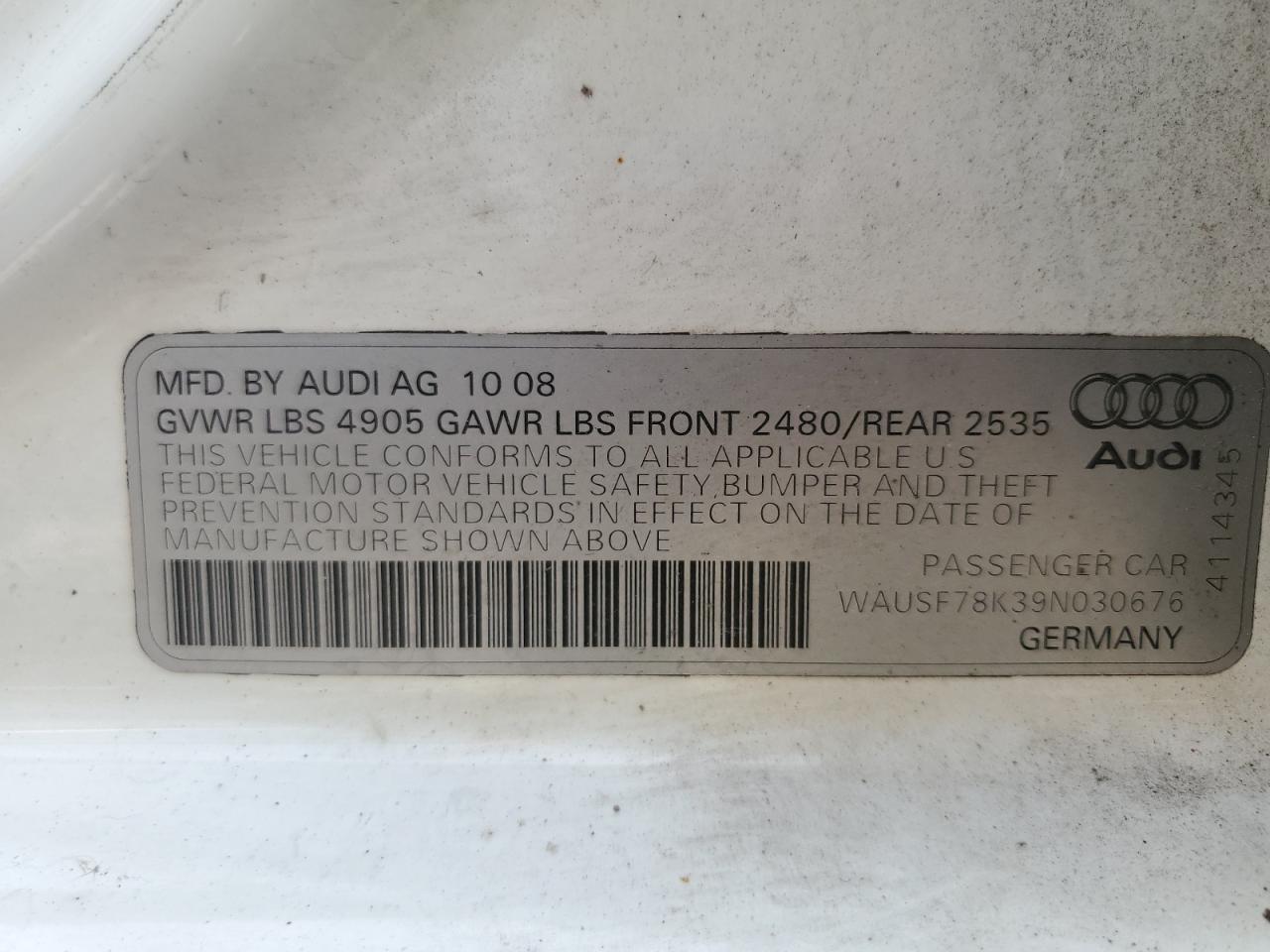 WAUSF78K39N030676 2009 Audi A4 Premium Plus