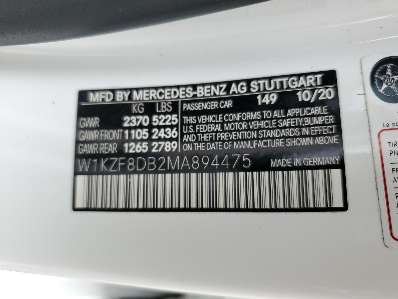 W1KZF8DB2MA894475 2021 Mercedes-Benz E 350