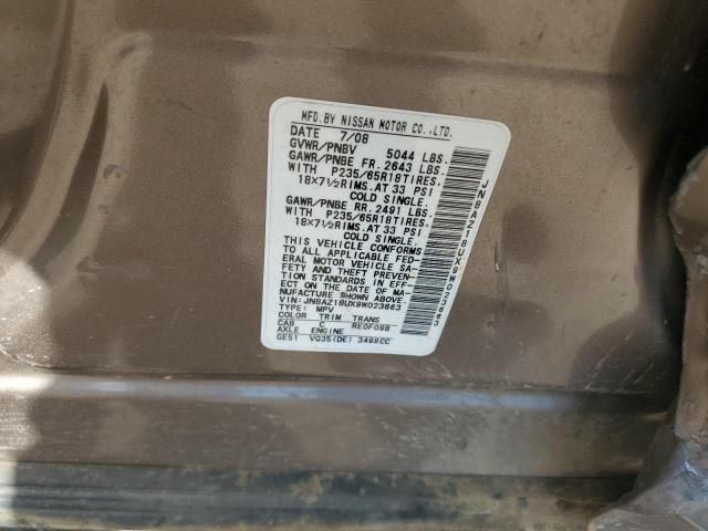 2009 Nissan Murano S VIN: JN8AZ18UX9W023663 Lot: 58645044