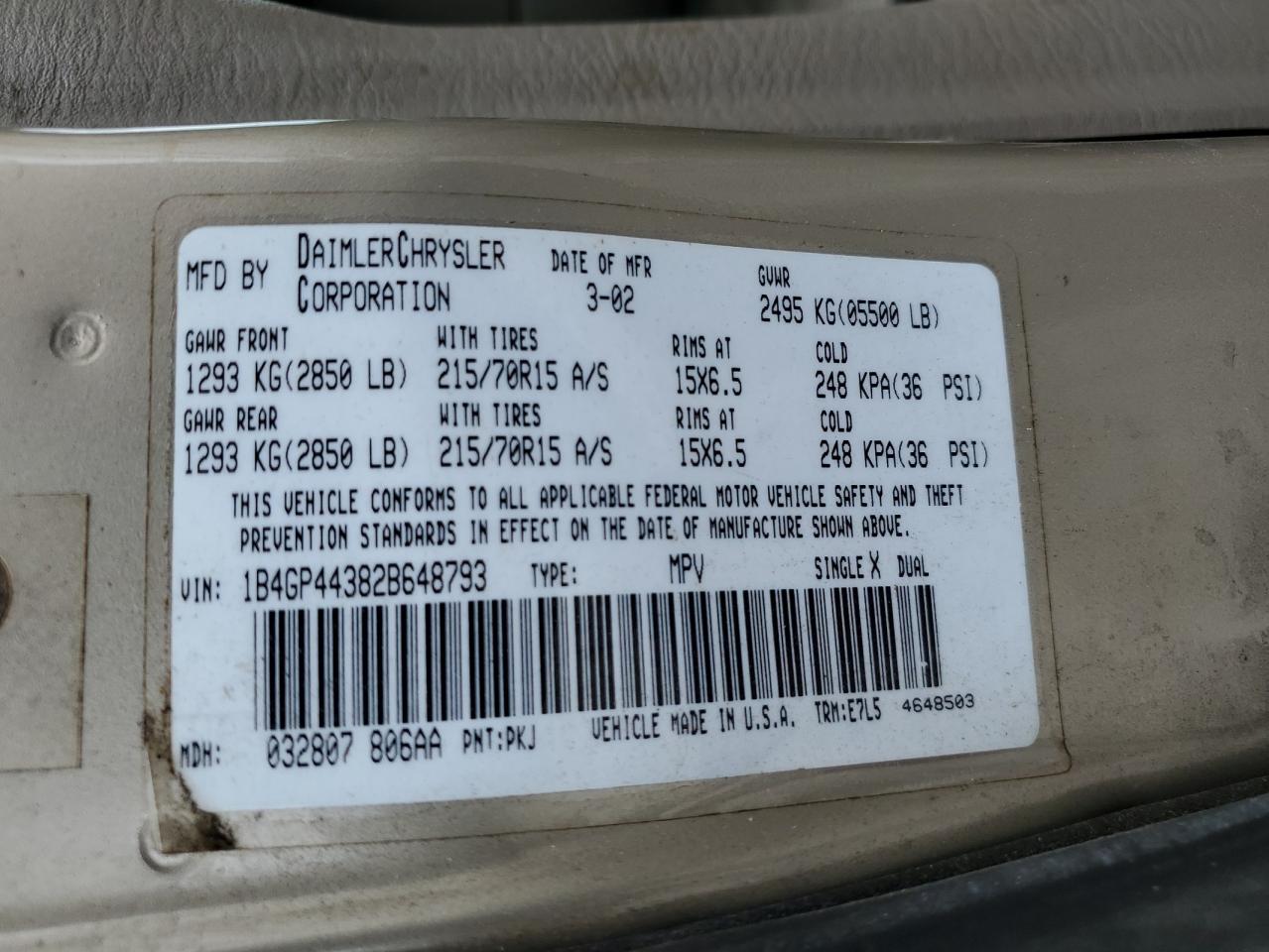 1B4GP44382B648793 2002 Dodge Grand Caravan Sport