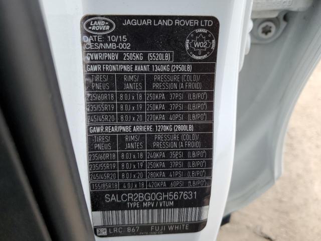 VIN SALCR2BG0GH567631 2016 Land Rover Discovery, Hse no.13