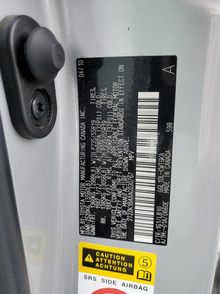 2T2ZK1BAXAC030767 2010 Lexus Rx 350