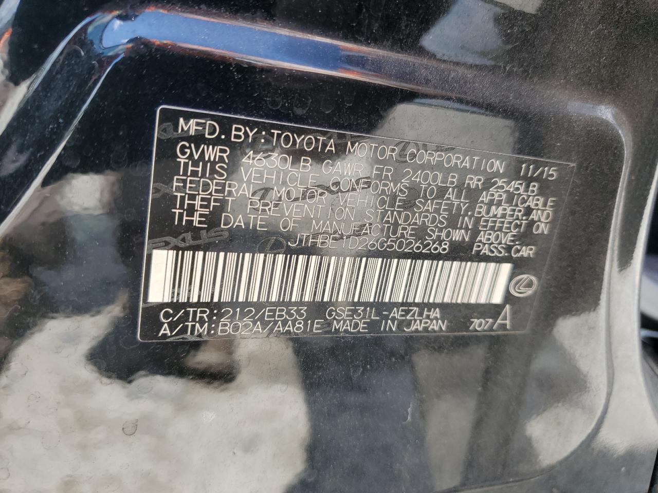 JTHBE1D26G5026268 2016 Lexus Is 350