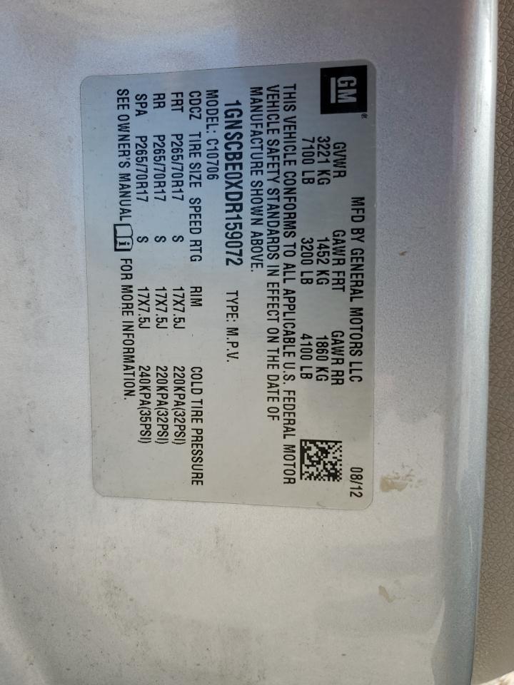 1GNSCBE0XDR159072 2013 Chevrolet Tahoe C1500 Lt