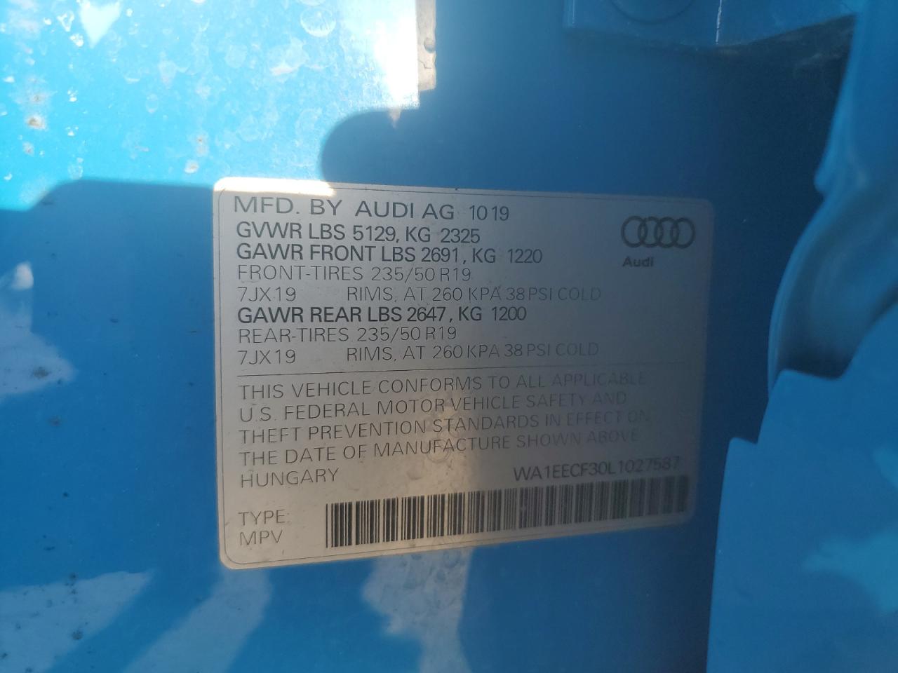 WA1EECF30L1027587 2020 Audi Q3 Premium Plus S-Line