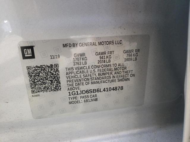 2020 Chevrolet Sonic Lt VIN: 1G1JD6SB6L4104878 Lot: 59630374