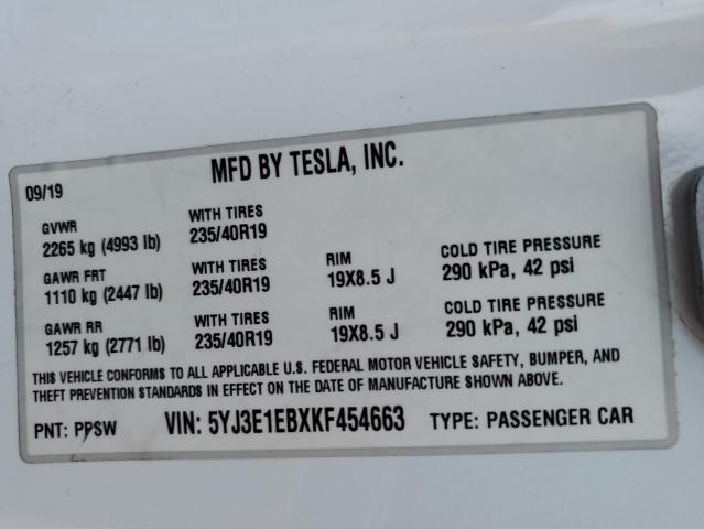 2019 TESLA MODEL 3 - 5YJ3E1EBXKF454663