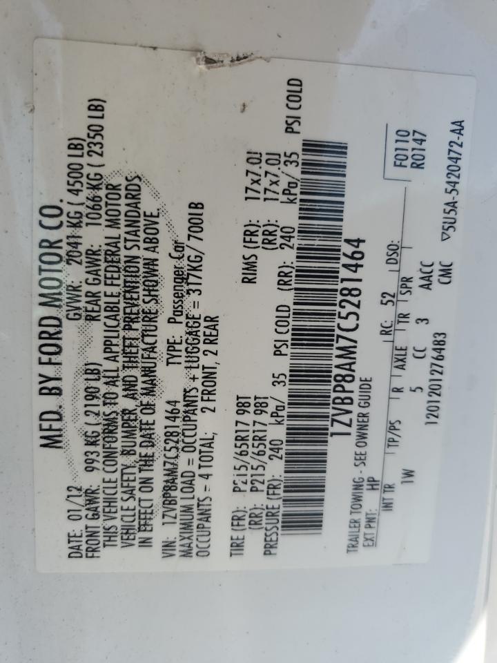 1ZVBP8AM7C5281464 2012 Ford Mustang