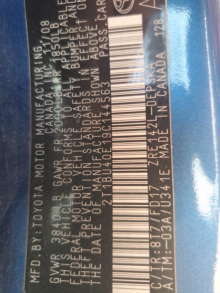 2T1BU40E19C144563 2009 Toyota Corolla Base