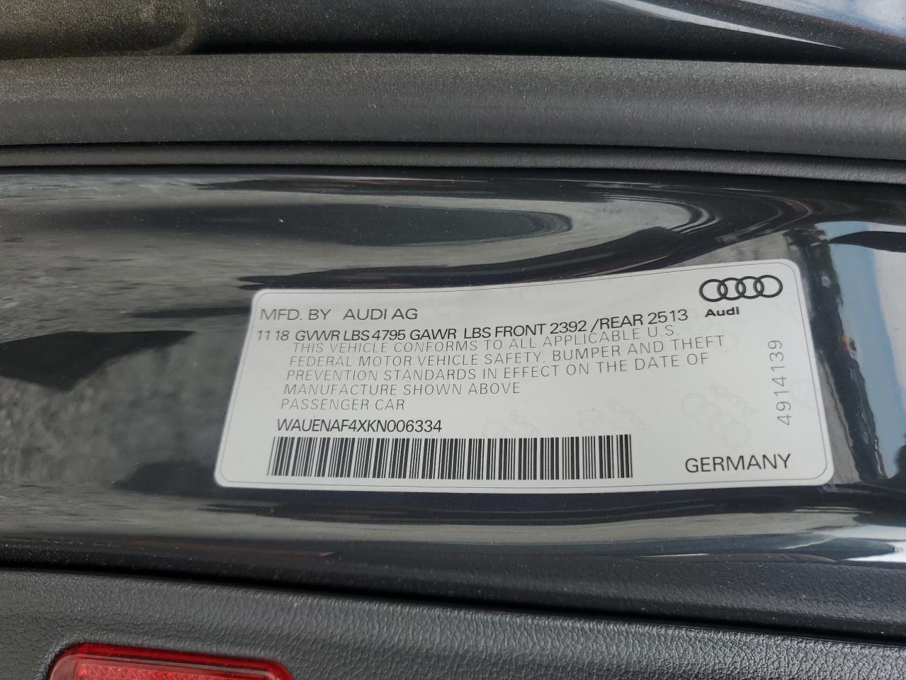 WAUENAF4XKN006334 2019 Audi A4 Premium Plus