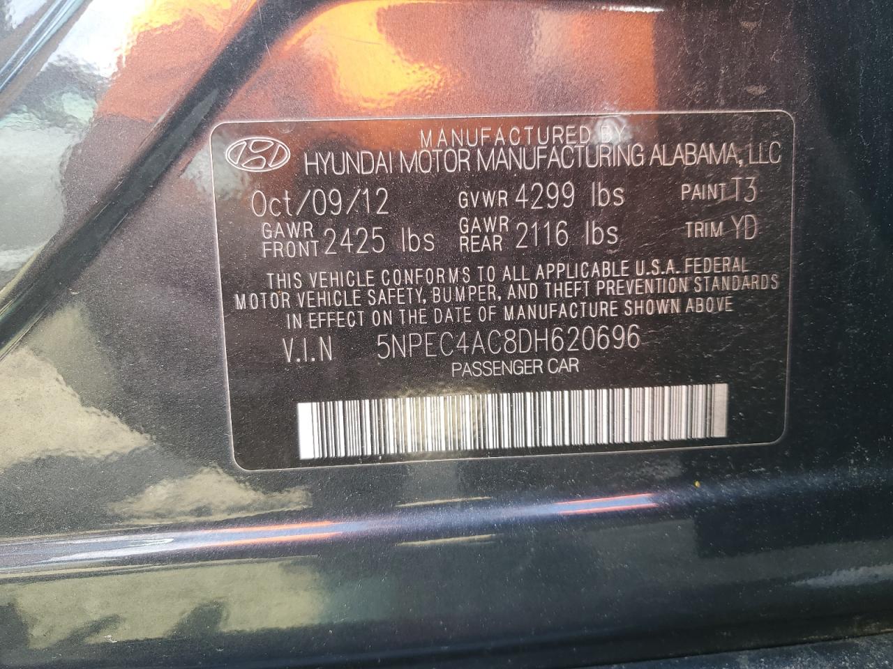 5NPEC4AC8DH620696 2013 Hyundai Sonata Se