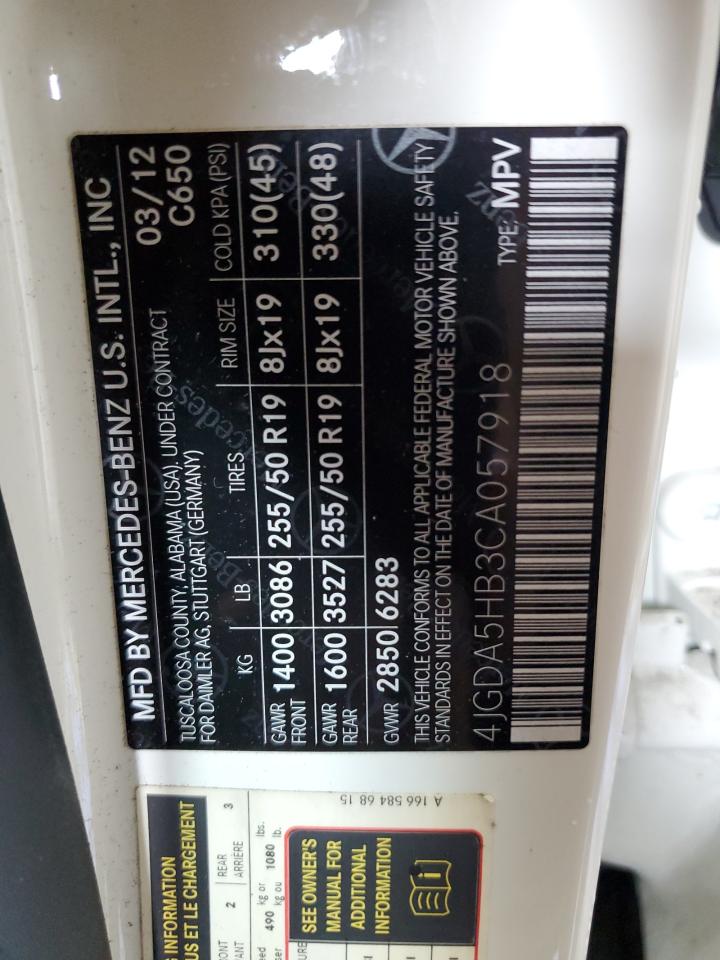 4JGDA5HB3CA057918 2012 Mercedes-Benz Ml 350 4Matic