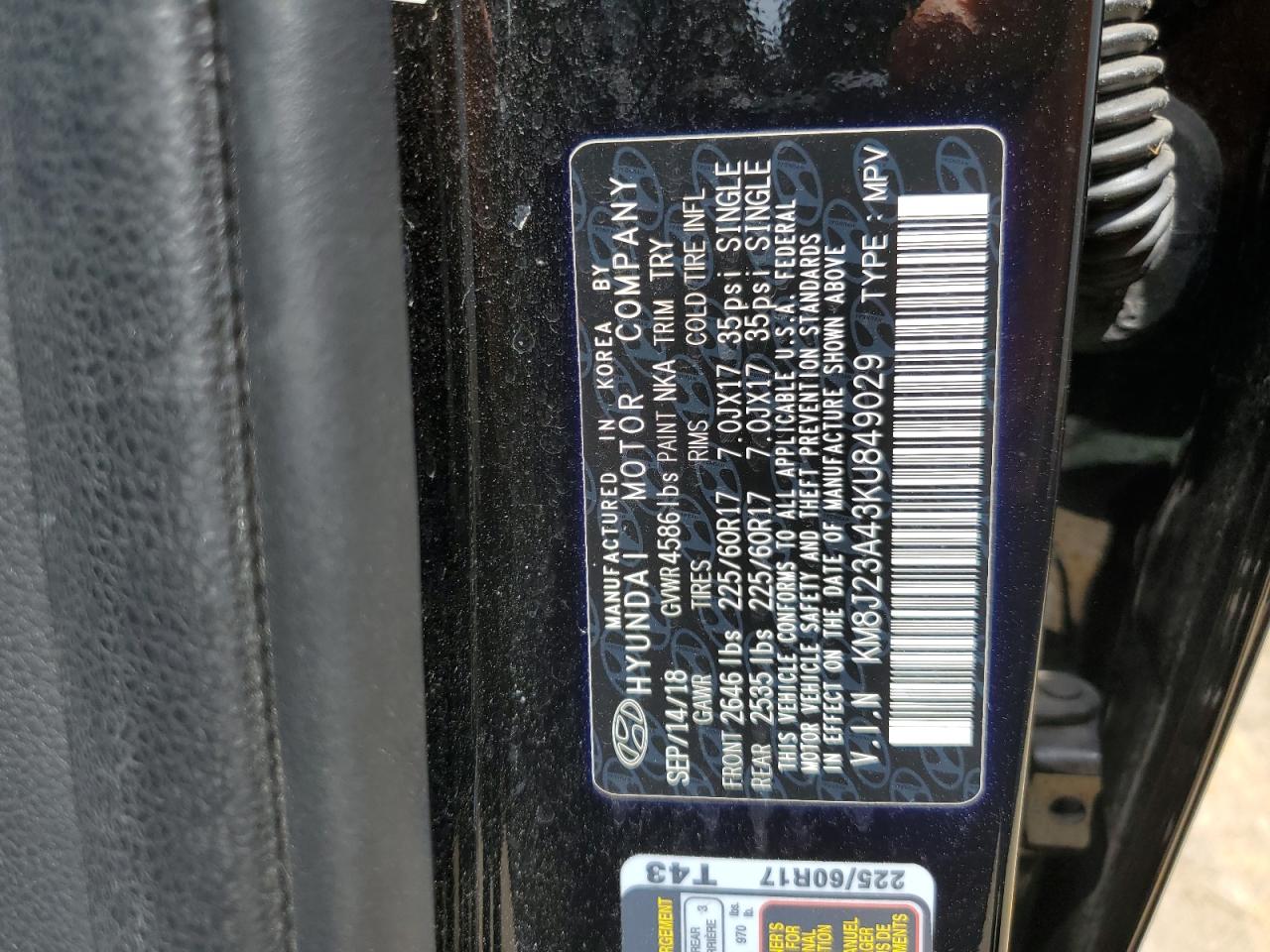 KM8J23A43KU849029 2019 Hyundai Tucson Se