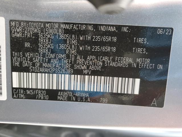 VIN 5TDZARAH2PS526389 2023 Toyota Highlander, Hybri... no.12