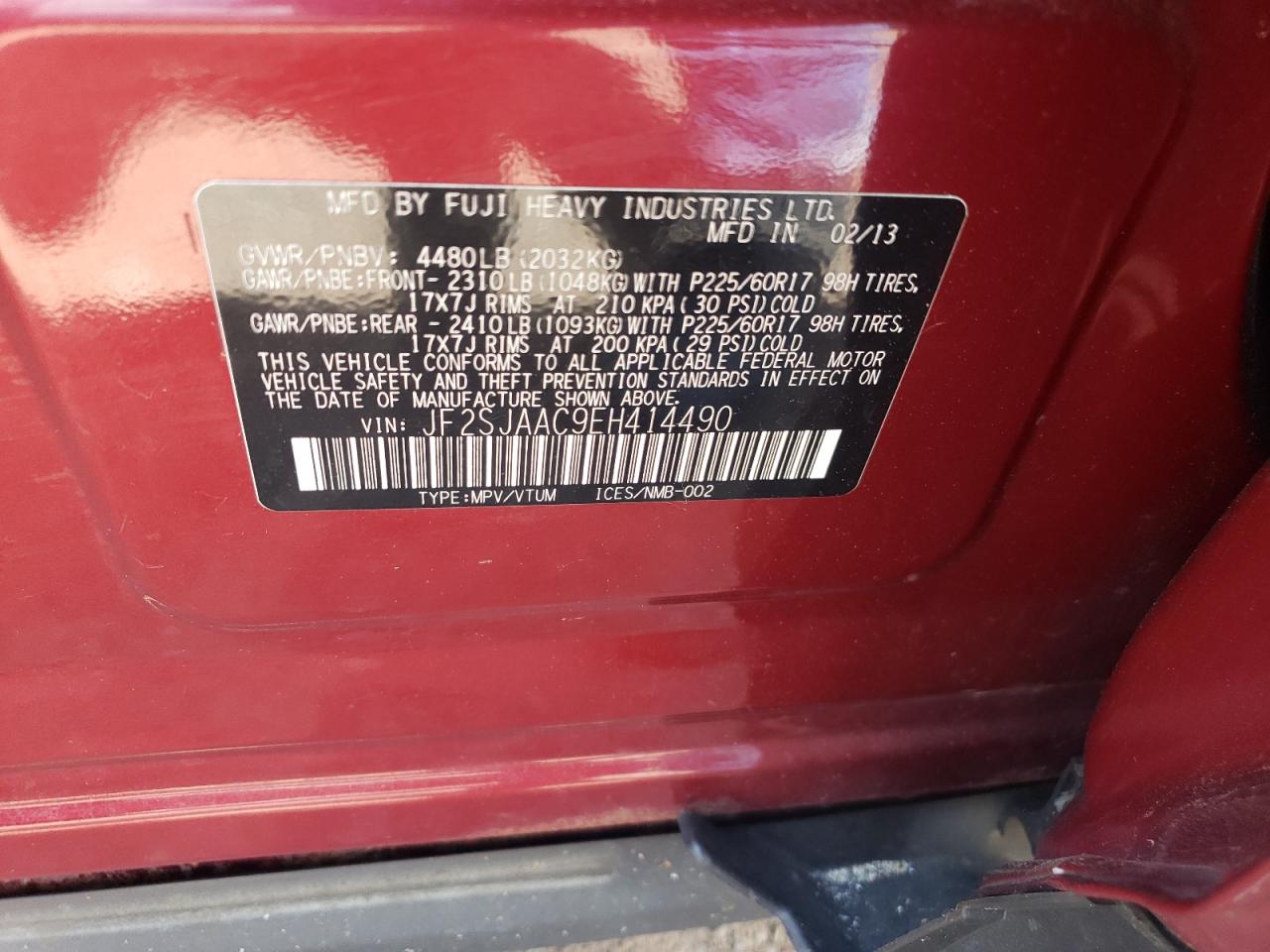 JF2SJAAC9EH414490 2014 Subaru Forester 2.5I