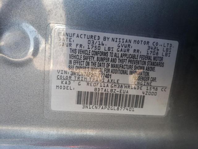 2016 Nissan Versa S VIN: 3N1CN7AP2GL877401 Lot: 60139224