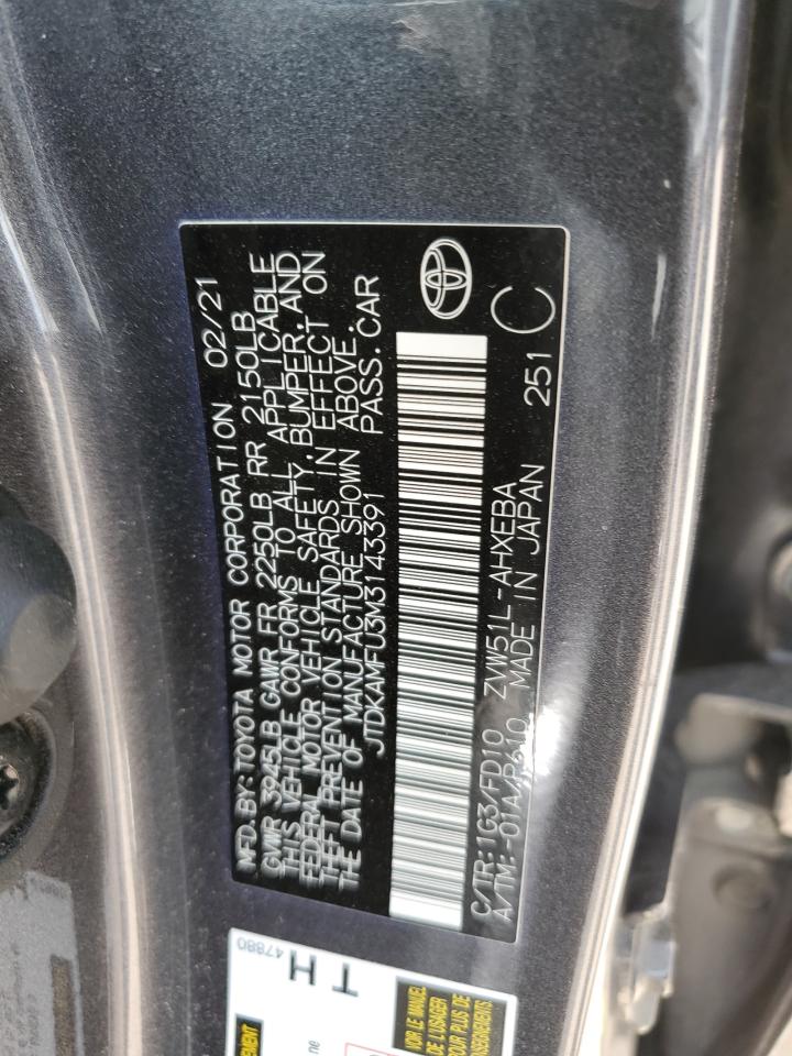 JTDKAMFU3M3143391 2021 Toyota Prius Special Edition