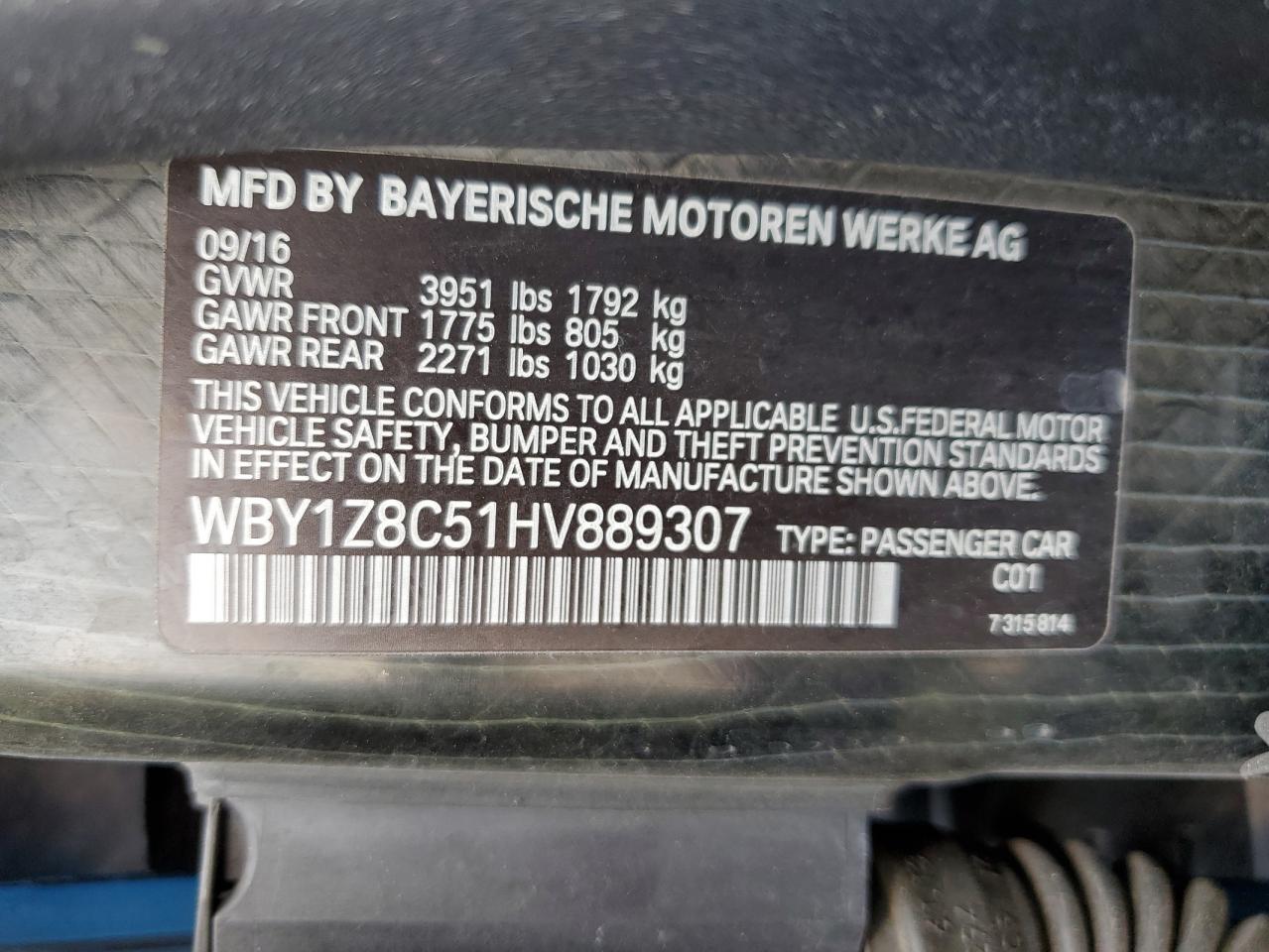 WBY1Z8C51HV889307 2017 BMW I3 Rex