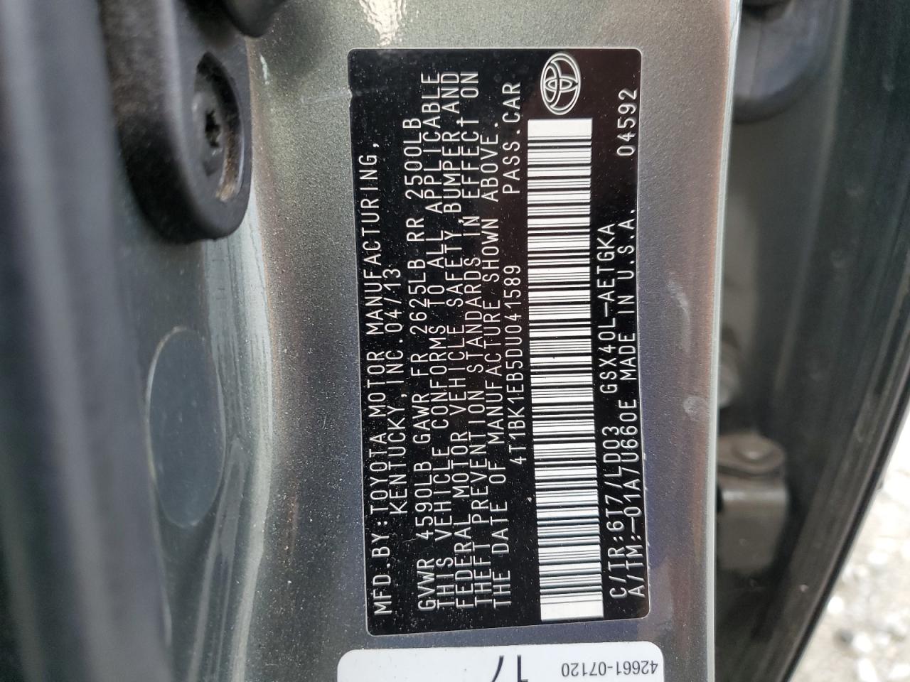 4T1BK1EB5DU041589 2013 Toyota Avalon Base