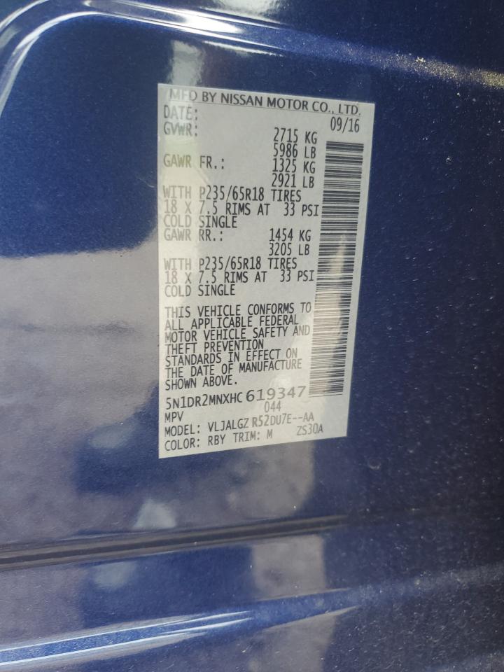 5N1DR2MNXHC619347 2017 Nissan Pathfinder S