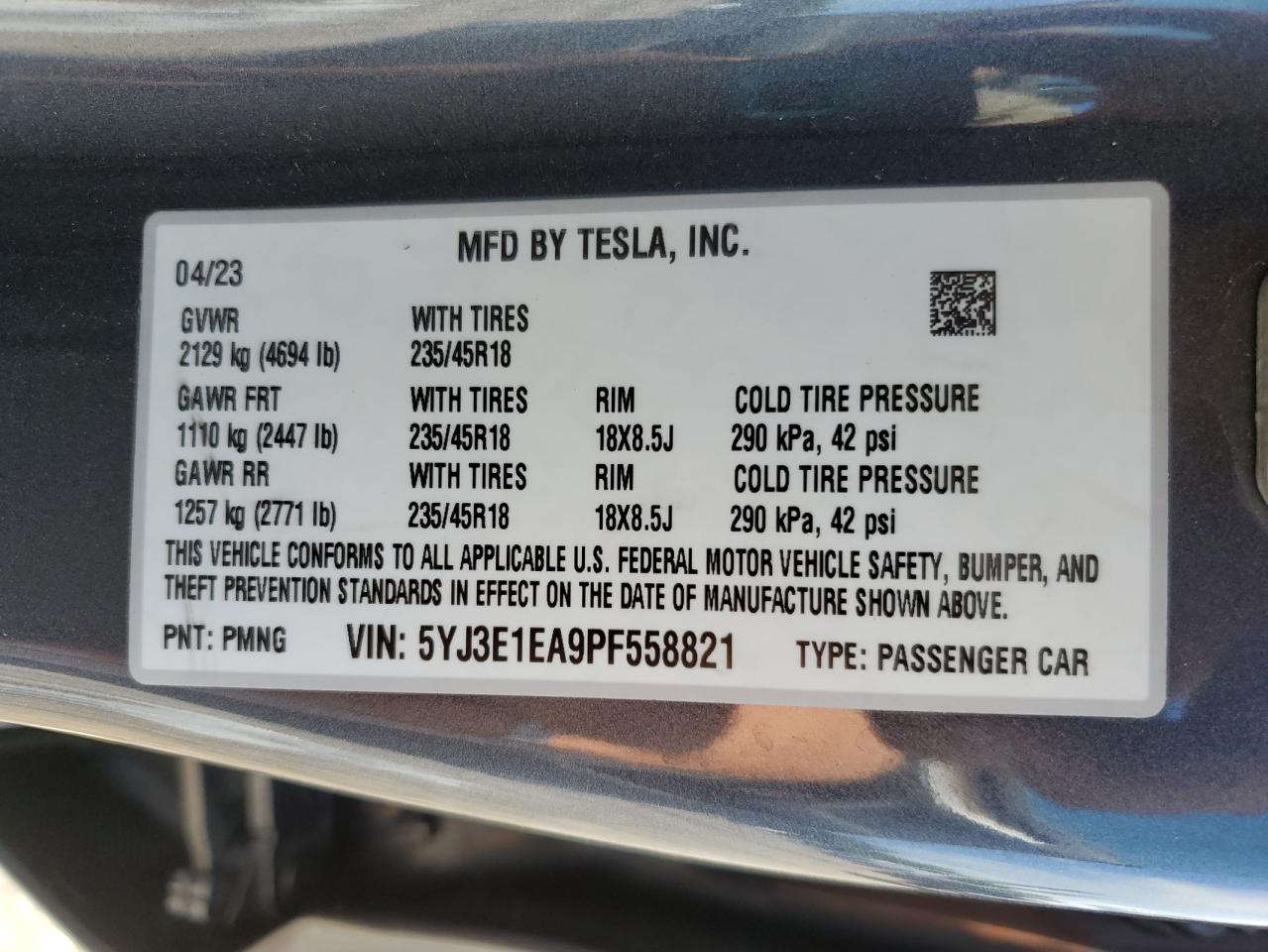 5YJ3E1EA9PF558821 2023 Tesla Model 3