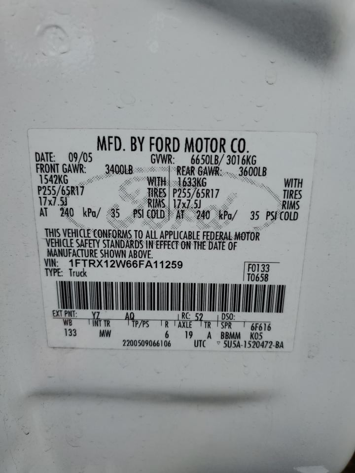 1FTRX12W66FA11259 2006 Ford F150