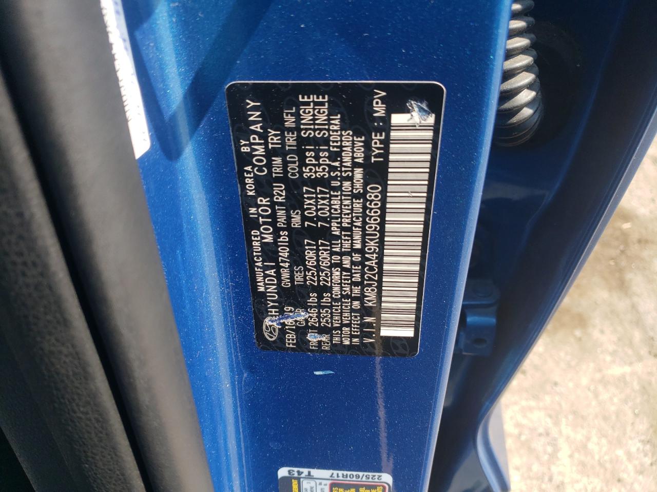 KM8J2CA49KU966680 2019 Hyundai Tucson Se