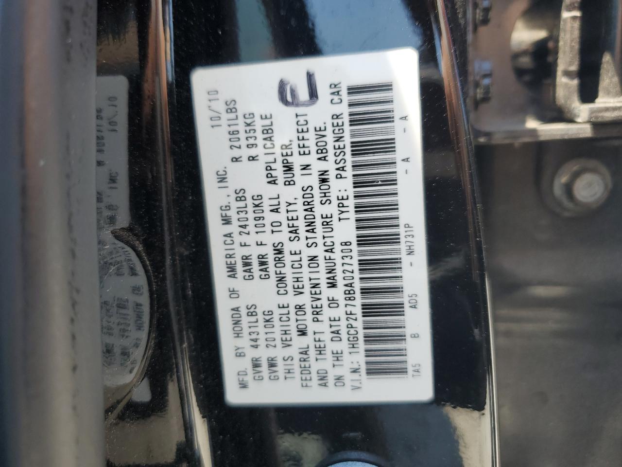1HGCP2F78BA027308 2011 Honda Accord Ex