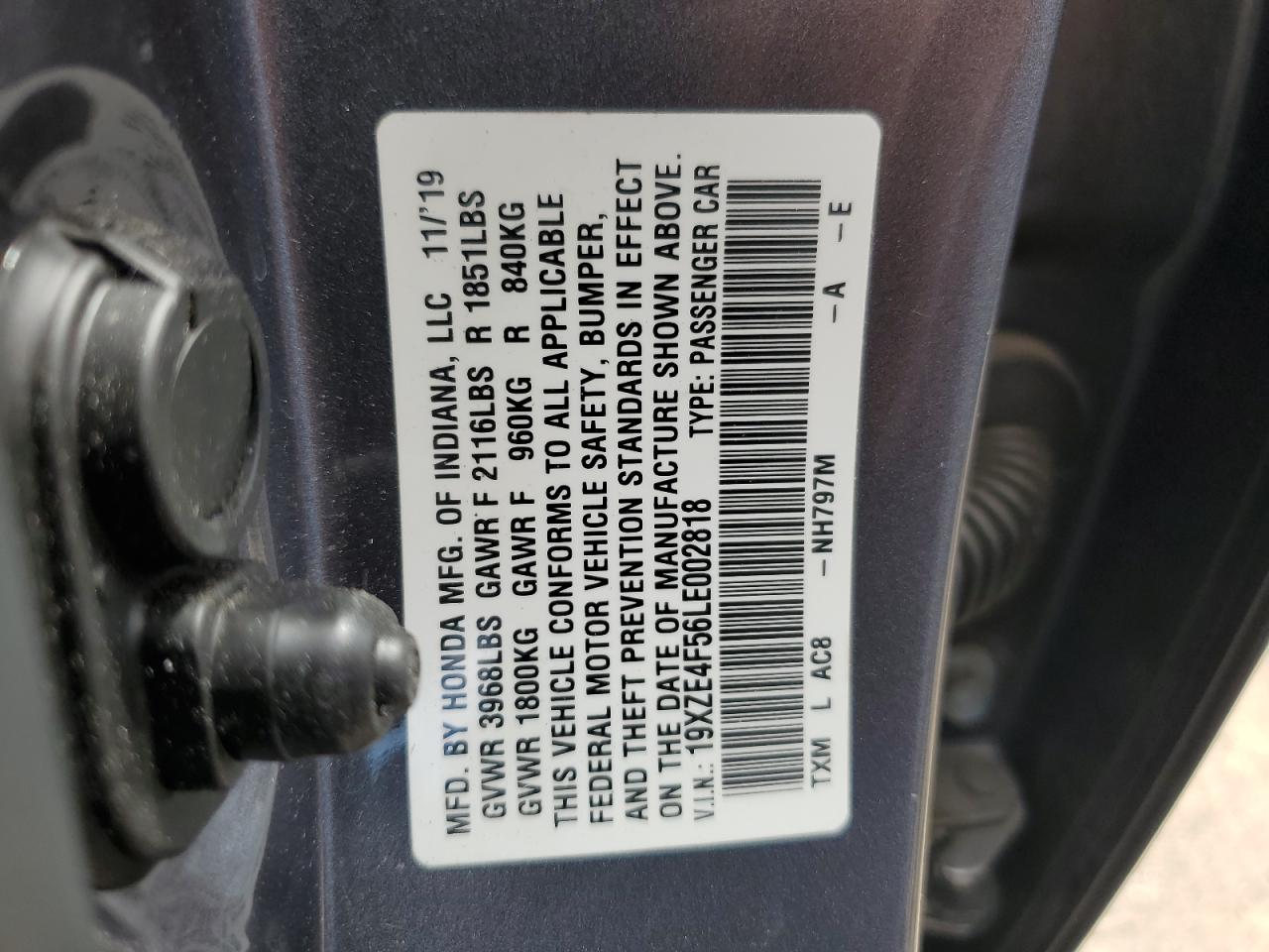 19XZE4F56LE002818 2020 Honda Insight Ex