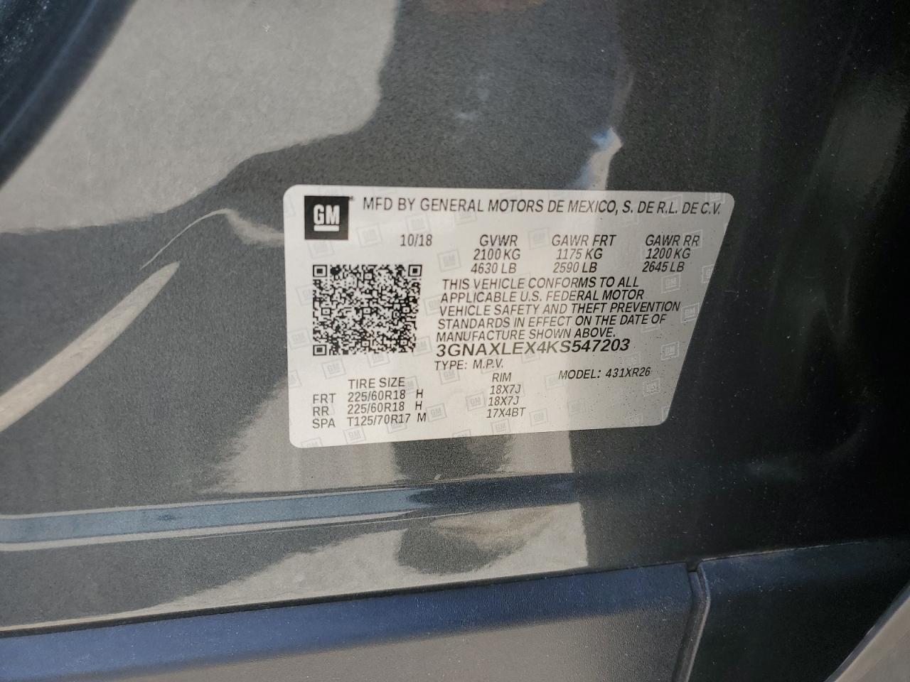 3GNAXLEX4KS547203 2019 Chevrolet Equinox Lt