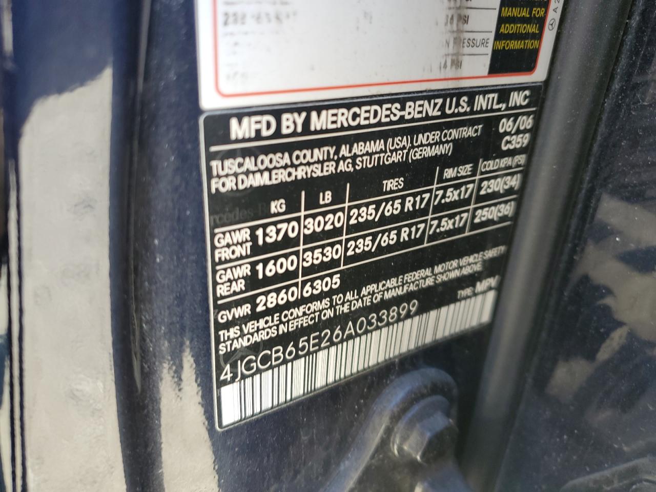 4JGCB65E26A033899 2006 Mercedes-Benz R 350