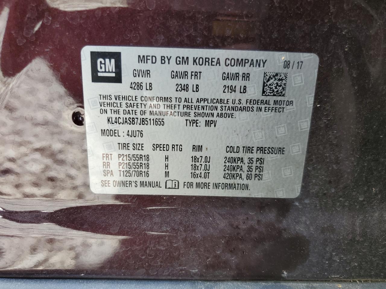 KL4CJASB7JB511655 2018 Buick Encore Preferred