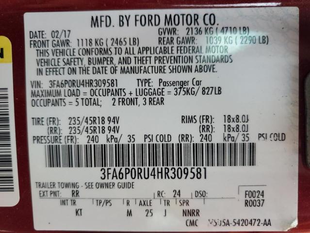 VIN 3FA6P0RU4HR309581 2017 Ford Fusion, Titanium Hev no.13