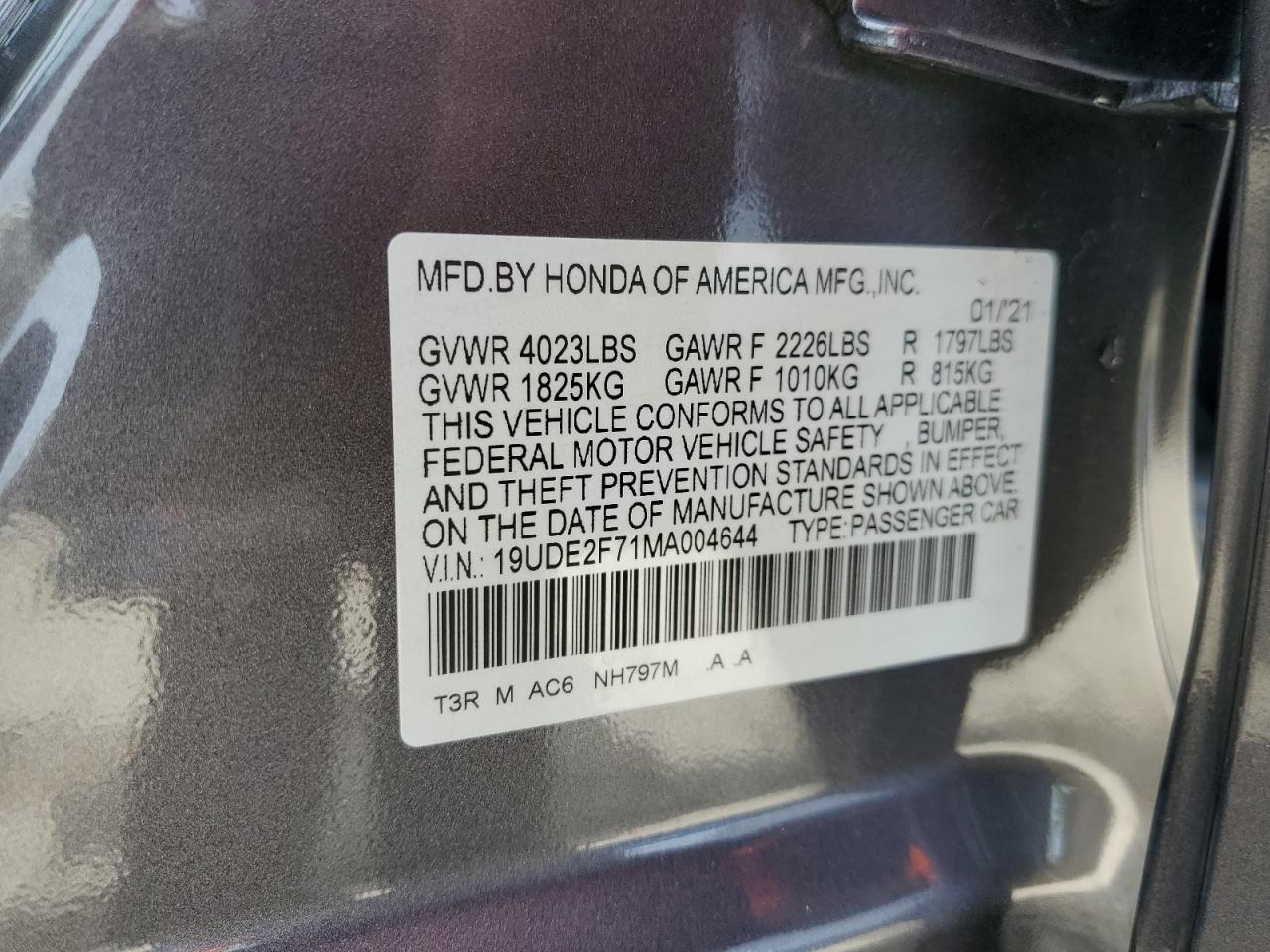 19UDE2F71MA004644 2021 Acura Ilx Premium