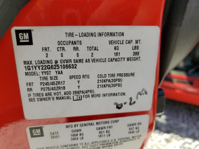 2002 Chevrolet Corvette VIN: 1G1YY22G625106632 Lot: 59124404