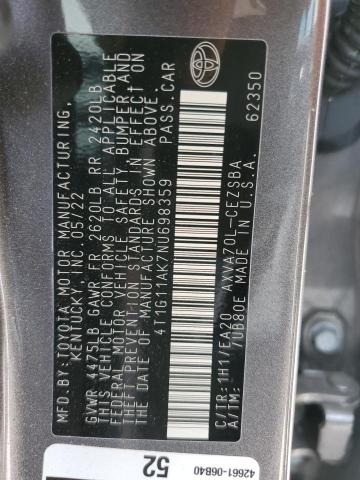 4T1G11AK7NU698359 2022 TOYOTA CAMRY - Image 12