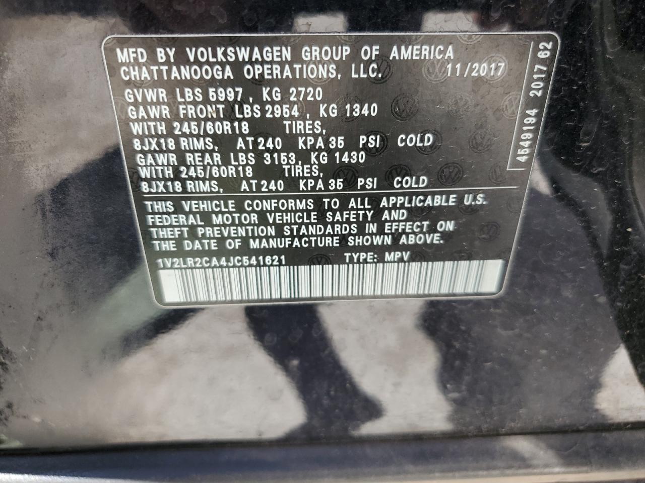 1V2LR2CA4JC541621 2018 Volkswagen Atlas Se