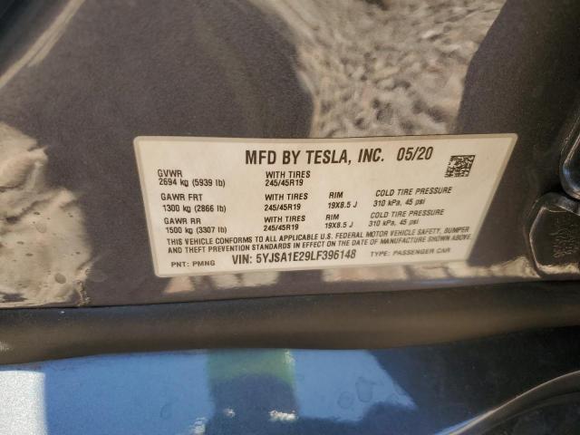 2020 Tesla Model S VIN: 5YJSA1E29LF396148 Lot: 59657674