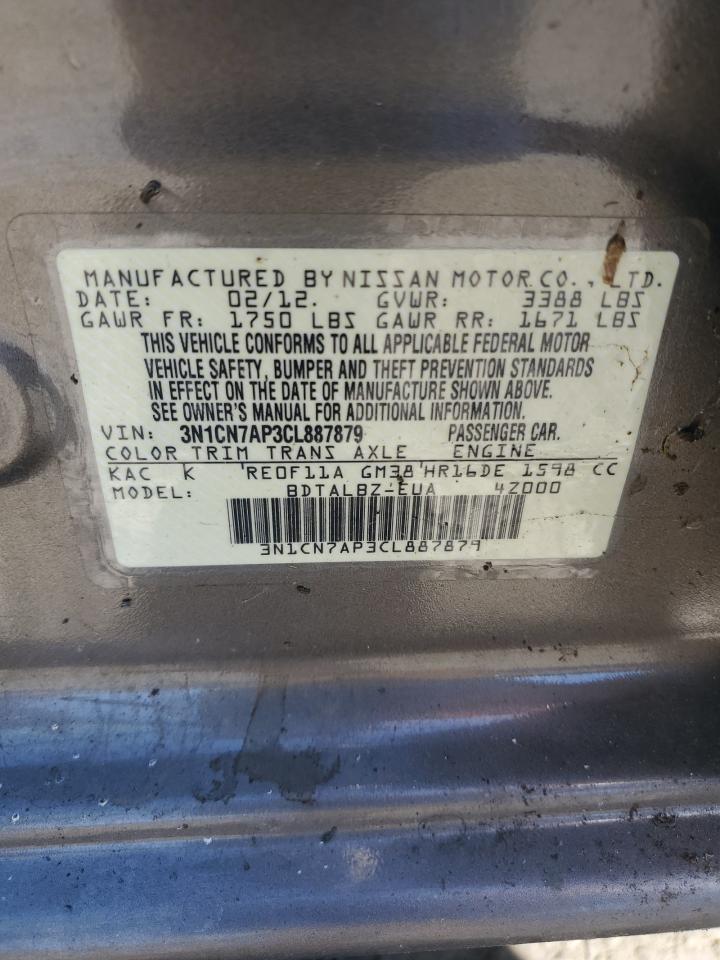 2012 Nissan Versa S vin: 3N1CN7AP3CL887879