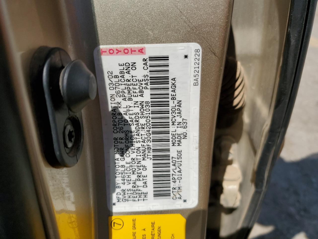 JTHBF30G420051038 2002 Lexus Es 300