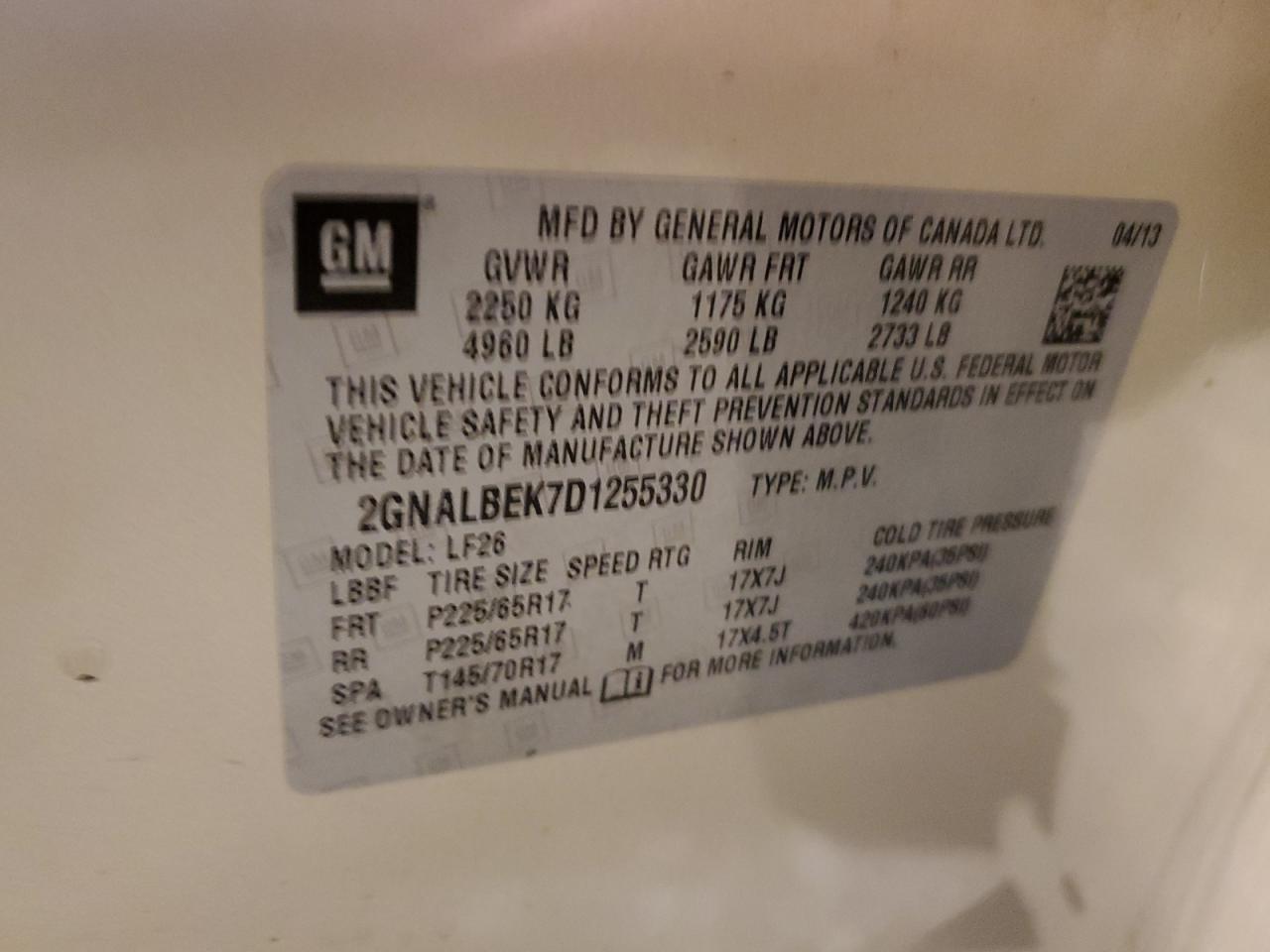 2013 Chevrolet Equinox Ls vin: 2GNALBEK7D1255330