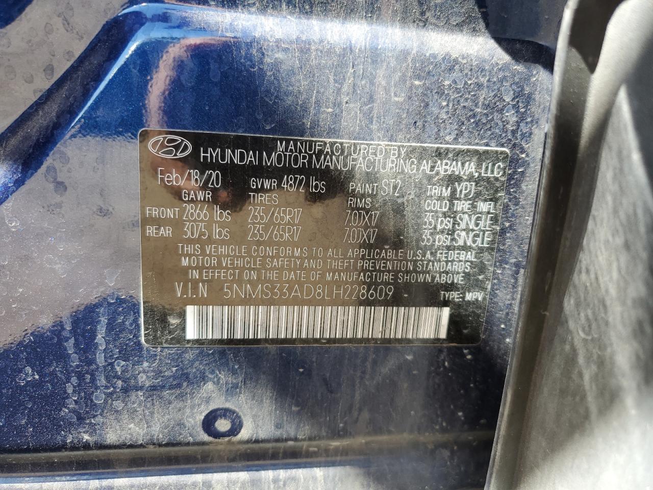 5NMS33AD8LH228609 2020 Hyundai Santa Fe Sel