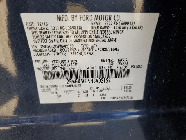 2017 Ford Flex Sel VIN: 2FMGK5C85HBA02159 Lot: 58424204