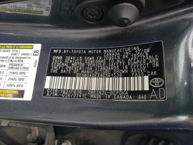 2009 Toyota Corolla Base VIN: 2T1BU40EX9C161538 Lot: 57391164