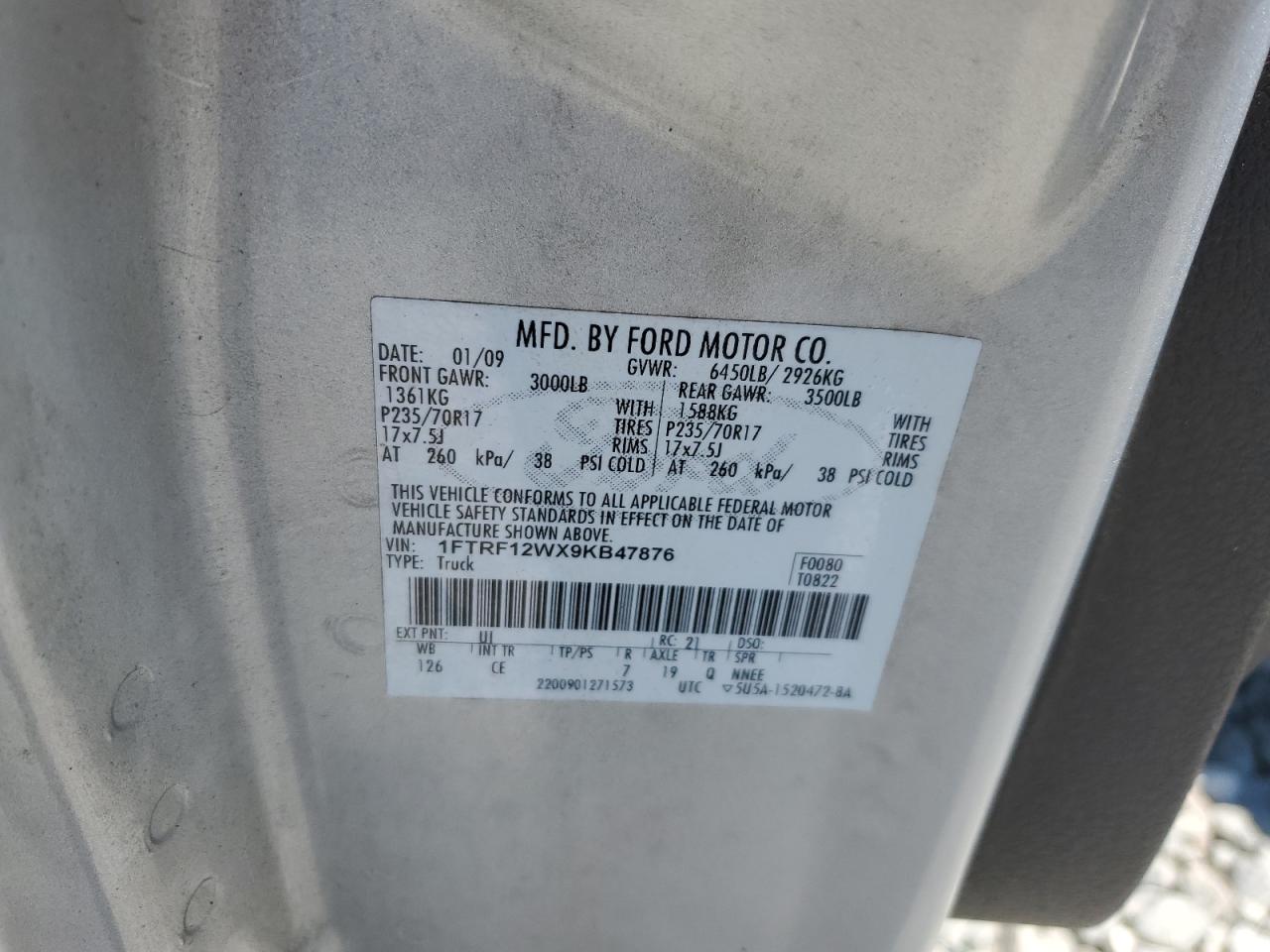 1FTRF12WX9KB47876 2009 Ford F150