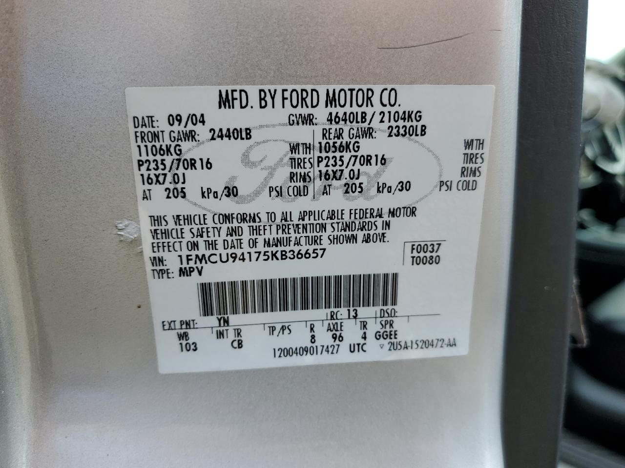 1FMCU94175KB36657 2005 Ford Escape Limited